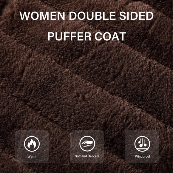 Brown Double Sided Faux Fur Puffer Jacket Hooded-Fur - Picture 5 of 6